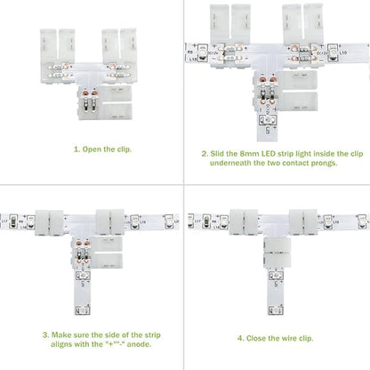 LightingWill 10pcs/Pack T Shape Solderless Snap Down 2Pin Conductor LED Strip Connector for Quick Splitter Connection of 8mm Wide 3528 2835 Single Color Flex LED Strips