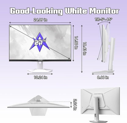 Amzfast 27 inch 1440P 200Hz/180Hz White Gaming Monitor, 2K QHD (2560 ×1440),MPRT 1ms Fast IPS | HDR400 & TÜV Rheinland Eye Care & 12 Months Exchange (HDMI & DP Cable)