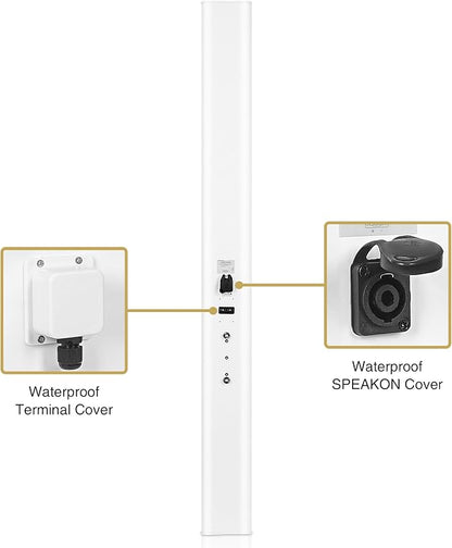 Sound Town Weatherproof Compact Aluminum Line Array Column Speaker with Wall Mount Bracket, 10 x 3 Woofers, 6 x 1.2 Dome Tweeters, White, for Church, Indoor & Outdoor Installation (CARPO-M106W)