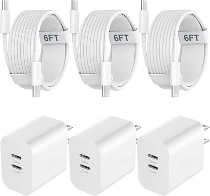 Phone 17 16/15 Pro Max Charger Fast Charging, 20W Dual Port USB C Fast Wall Charger Block with 6FT USB C to C Charging Cable for Phone 17 16 15 Pro Max/17 16 15 Pro/15/15 Plus