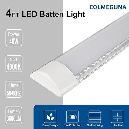 colmeguna 1 Packs 4FT LED Batten Light, Ultra-Thin Ceiling Surface Mounted Light, 40W, 4000K, IP20, LED Ceiling Lamp for Garage, Shop, Hallway, Office, Market, ver.2