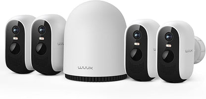 WUUK Security Cameras Wireless Outdoor, Indoor Camera, Home Surveillance System, 2K, No Monthly Fee, Motion Alert, Night Vision, 2.4/5 GHz WiFi, Compatible with Alexa & Google, 4-Camera Kit