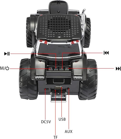 Tractor Head Bluetooth Speaker – unique Bluetooth car speaker with HD stereo, TWS pairing, LED party lights, portable wireless outdoor speaker, car model decoration, and a great gift for men(Black)