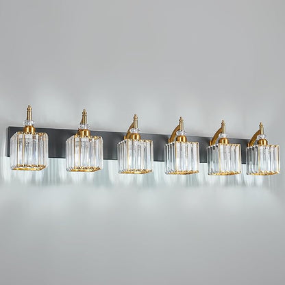 BBLLWJ Modern Black Gold 6 Light Bathroom Vanity Light Crystal Bathroom Light Fixtures Over Mirror