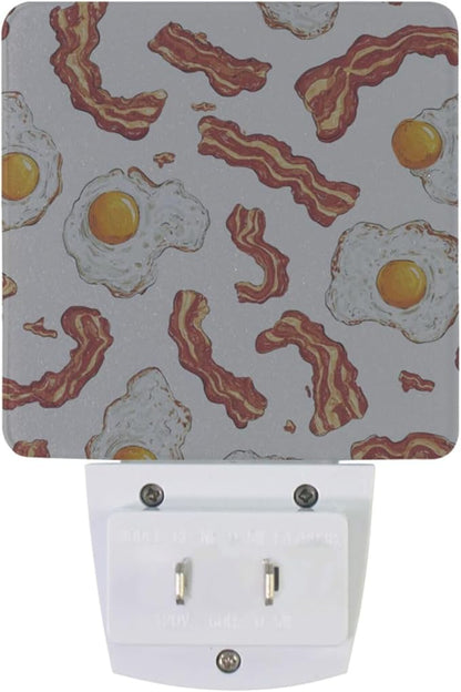 Pigsaly Led Night Light Vintage Bacon Tan Strips Fried Egg Night Light Plug in Wall Lamp Smart Dusk to Dawn Sensor Nightlight Led Lamp Energy Saving Lights Gift for Kids Room Bedroom Bathroom Hallway