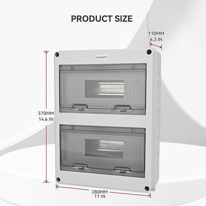 MOLLOM 24 Way Circuit Breaker MCB Distribution Protection Box with DIN Rail, IP65 Waterproof,for Indoor and Outdoor