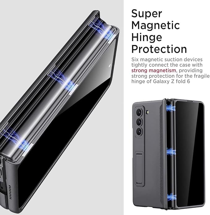 Miimall for Galaxy Z Fold 6 Case with Privacy Screen Protector, Built-in Adjustable Kickstand & Magnetic Hinge & Upgraded Camera Protection All-Inclusive Protective Cases for Galaxy Z Fold 6 5G Grey
