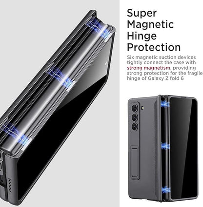 Miimall for Galaxy Z Fold 6 Case with Privacy Screen Protector, Built-in Adjustable Kickstand & Magnetic Hinge & Upgraded Camera Protection All-Inclusive Protective Cases for Galaxy Z Fold 6 5G Grey