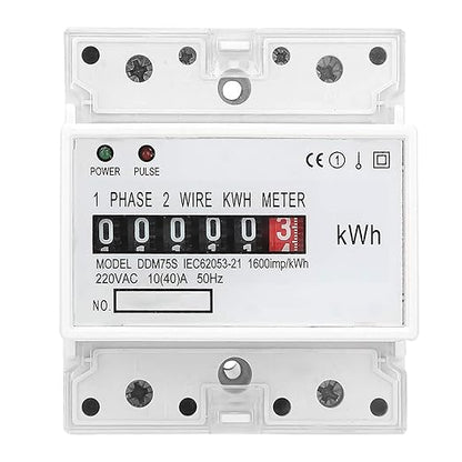Electric Meter, Single Phase 4P LED DIN-Rail Electricity Power Consumption Wattmeter Energy Meter DDM75S 10 to 40A Digital Display