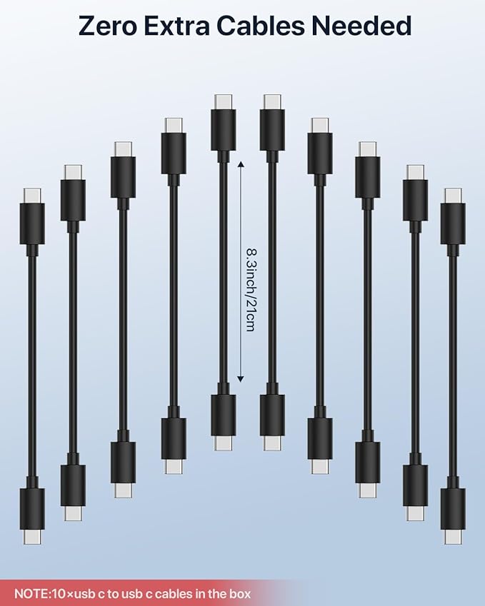 SooPii USB Charging Station,100W Fast Charging Station for Multiple Devices with 10pcs USB C Cables, 10-Port Type C Phone Charger Station Organizer Compatible with lPad,Tablet,Kindle and More(Black)