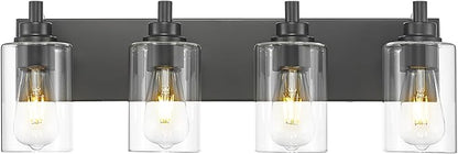 METWET 4-Light Bathroom Light Fixtures, Black Vanity Light with Cylinder Clear Glass Shade, Modern Vanity Lighting Fixtures Over Mirror, VL143-MB-4
