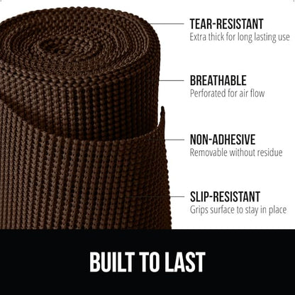 GORILLA GRIP powerGRIP Drawer Shelf and Cabinet Liner, Thick Strong Hold, Non-Adhesive Liners Protect Kitchen Cabinets and Cupboard, Bathroom Drawers, Easy Install, Breathable Mat, 17.5" x30', Brown