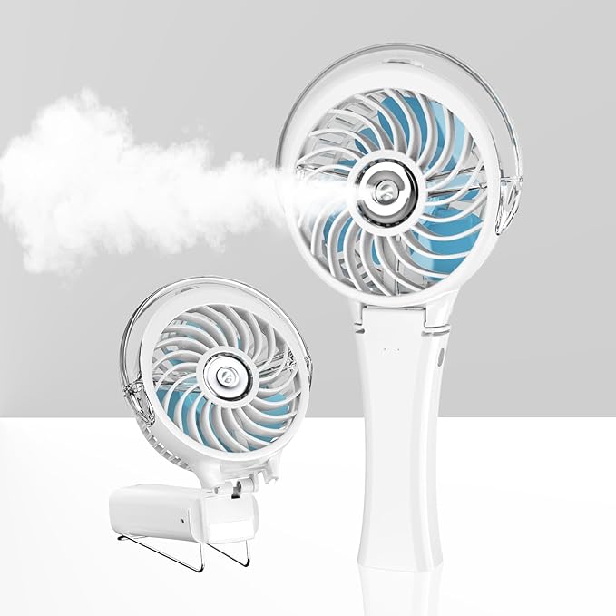 HandFan Upgraded Portable Misting Fan, Handheld Spray Water Mister Fan, USB Rechargeable Personal Mist Fans, Mini Cooling Hand Fans for Summer Beach Travel Concerts, Gifts for Women(White)