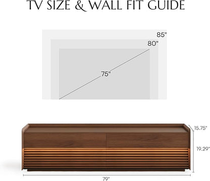 POVISON Fully-Assembled Mid Century Modern TV Stand, 78.74" Wood Media Console with Adjustable LED Light, Entertainment Center with Storage for Living Room