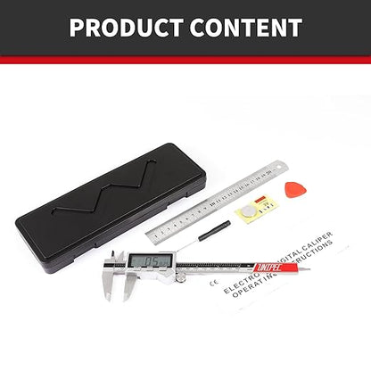 6" / 150 mm Stainless Steel Digital Caliper (IP54) & Stainless Steel Rule Set, Inch/Millimeter/Fraction Conversion, Splash-Proof Protection with Large LCD Display – Precision Measuring Tools