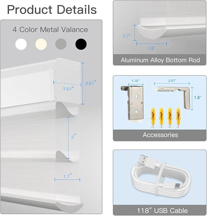 Tokblind Motorized Sheer Shade with Remote Control, Light Filtering Electric Roller Blinds Compatible with Alexa via Hub, Rechargeable Smart Window Shade Custom Size (Light Filtering White)