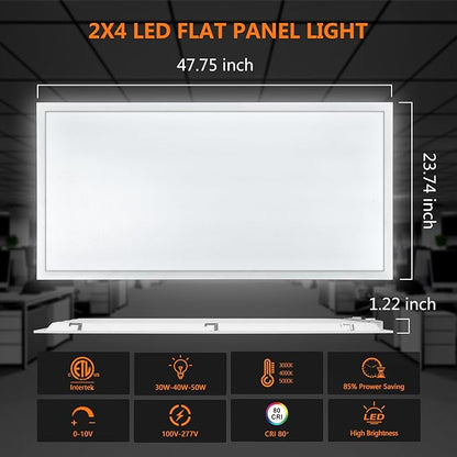 Mcacggo 30 Pack 2x4 LED Flat Panel Light 5000K-4000K-3000K & 0-10V Dimmable, 30W-40W-50W Switchable, Back-Lit Drop Ceiling Lights for Office, ETL Listed, 100-277V