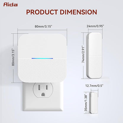 AIDA Door Alarms When Opened Wireless Ring Chime Sensor Alarm for Business/Home/Kids - 600ft Range, 58 Ringtones, 5 Volume Levels, Open Alert, Easy Install (1 Receiver + 3 Sensor)
