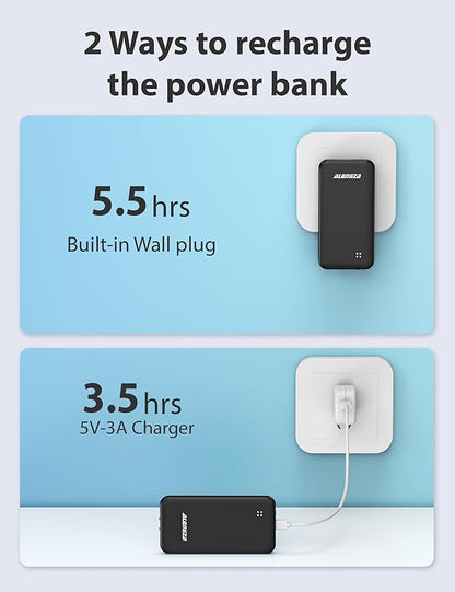 Alongza Portable Charger Built-in Cables and AC Wall Plug, Slim Fast Charging Power Bank 10000mAh, Lightweight USB C External Battery Pack Compact Travel Cell Phone Charger