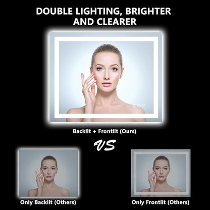 YEELAIT 40x32 Inch LED Bathroom Mirror with Lights Front and Backlit Lighted Vanity Mirror for Bathroom Wall with 3 Colors Dimmable Anti-Fog Memory Shatter-Proof IP54 Waterproof Horizontal/Vertical