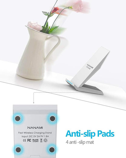 NANAMI Fast Wireless Charger, Qi Certified Charging Stand[with QC3.0 Adapter] 7.5W Compatible iPhone 16/16 Plus/16 Pro/16 Pro Max/15/14/13/12,10W for Samsung Galaxy S24/S23/S22/S21/S20/S10/S9/Note 20