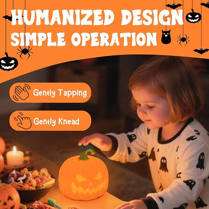 LEDHOLYT Night Light for Kids, Cute Silicone Nursery Pumpkin Lamp for Baby and Toddler, Halloween NightLight for Boys and Girls,Squishy Kawaii Bedside Lamp for Kids Room