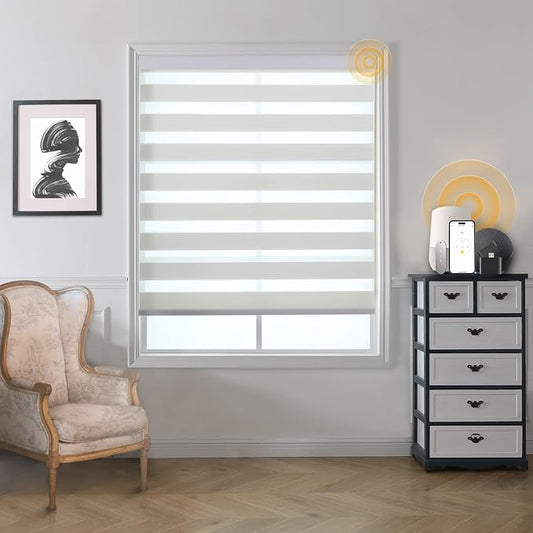 MUSCLEAREA Motorized Blinds with Remote, Cordless Automatic Zebra Shades, Smart Blind for Windows, Grey, 23 x 72