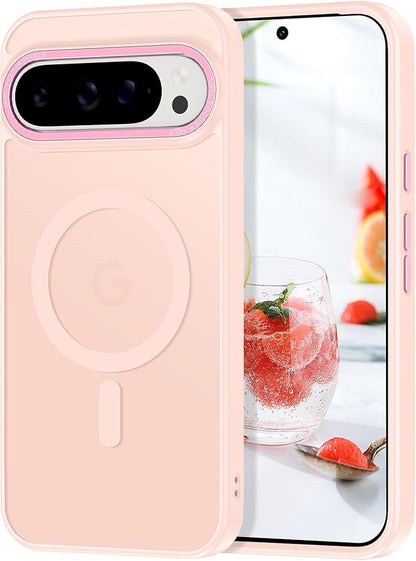 Magnetic for Google Pixel 9 Pro XL Case, [Military Grade Drop Protection] [Compatible with MagSafe] Shockproof Slim Translucent Matte Anti-Slip for Women Girls Men Case, Pink