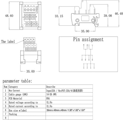ANMBEST 2 in 4 Out Terminal Blocks Module, DIN Rail and Panel Mounting Power Distribution Breakout Board for PLC Power Amplifier