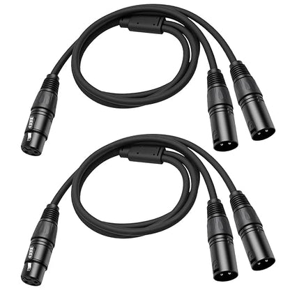 2 Pack XLR Splitter Cable,1 Female to 2 Male,5 FT Stereo Mic to L&R Audio Y-Splitter Cable