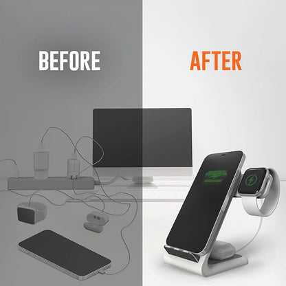 STM ChargeTree Swing 3-in-1 Wireless Charging Station for iPhone/Samsung/Android (15W/7.5W), AirPods (5W), Apple Watch (3W). Qi-Certified Stand, White