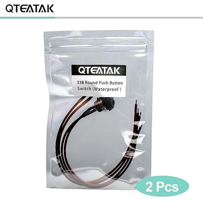 QTEATAK 1/2"(12mm) Pre-Wired Mounting Hole On/Off Mini Round Waterproof Momentary Push Button Switch JF-33B -2Pack