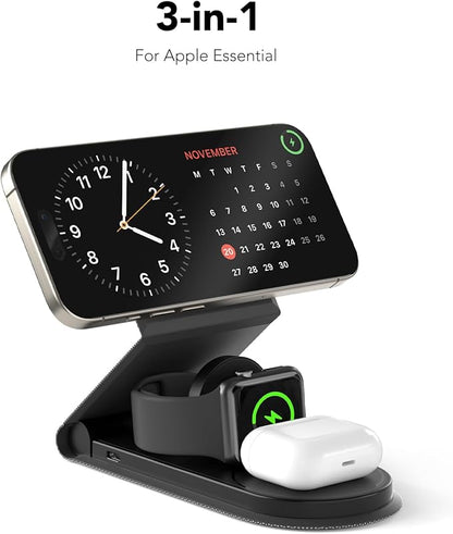 3 in 1 Foldable Travel Charging Station - MagSafe Compatible with iPhone 12-16 Series, Apple Watch, AirPods