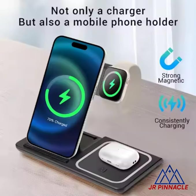 3 in 1 Wireless Charging Station for Apple Watch, iPhone, AirPods – Fast Magnetic Charger Dock Compatible with iPhone 16/15/14, Apple Watch Series, AirPods Pro – JR PINNACLE