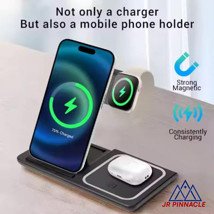3 in 1 Wireless Charging Station for Apple Watch, iPhone, AirPods – Fast Magnetic Charger Dock Compatible with iPhone 16/15/14, Apple Watch Series, AirPods Pro – JR PINNACLE