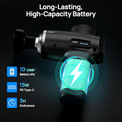 HEYCHY Professional Muscle Massage Gun with Heat, Portable Handheld Muscle Massager, Percussion Back Body Masajeador 12mm Amptitude for Athletes, Runner,Electric Back Massager for Men Women