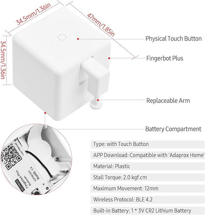 Irfora Mini BT Fingerbot Home Automation Controller with Touch Button APP Control Voice Control Schedule Timer Fingerbot Home Appliances Switch Pusher Smart Controller (BT Gateway Required)