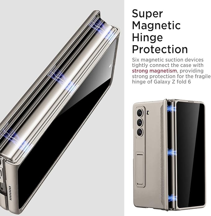 Miimall for Samsung Galaxy Z Fold 6 Case with Privacy Screen Protector, Built-in Adjustable Kickstand & Magnetic Hinge Protection All-Inclusive Protective Case for Galaxy Z Fold 6 5G Titanium Grey