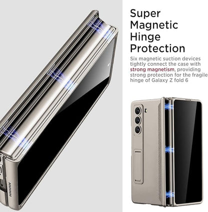 Miimall for Samsung Galaxy Z Fold 6 Case with Privacy Screen Protector, Built-in Adjustable Kickstand & Magnetic Hinge Protection All-Inclusive Protective Case for Galaxy Z Fold 6 5G Titanium Grey