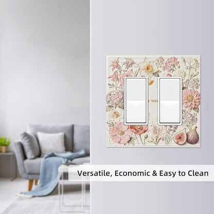 Bvtewkhz Floral Plant Watercolor Flowers 2 Gang Double Rocker Decorative Outlet Covers Light Switch Plate Electrical Receptacle Switchplate For Bathroom Kitchen Bedroom