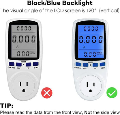 Klanata LCD Display Digital Power Meter, Voltage Monitoring with Overload, Wattage and KWH Measurement for Home Energy Efficiency