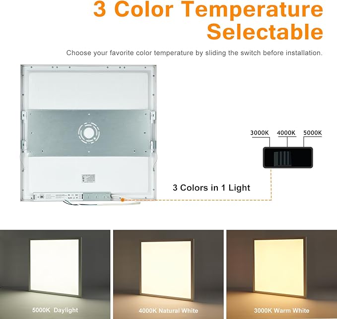 Mcacggo 2x2 FT Surface Mount LED Panel Light Dimmable & 3 Color Selectable 3000K/4000K/5000K - 40W 24x24 Inch LED Flush Mount Ceiling Light Low Profile, 100-277V, Bright 4400LM, ETL Listed, 2 Pack