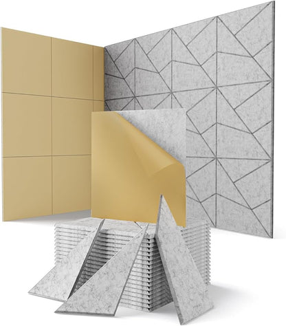 Topnaca 18 Pack Acoustic Panels Sound Absorbing for Wall Home Office, Gary Cut-line Decorative Sound Reducing Art Peel and Stick Ceiling Tiles for Recording Studio Acoustical Treatments Gaming Room