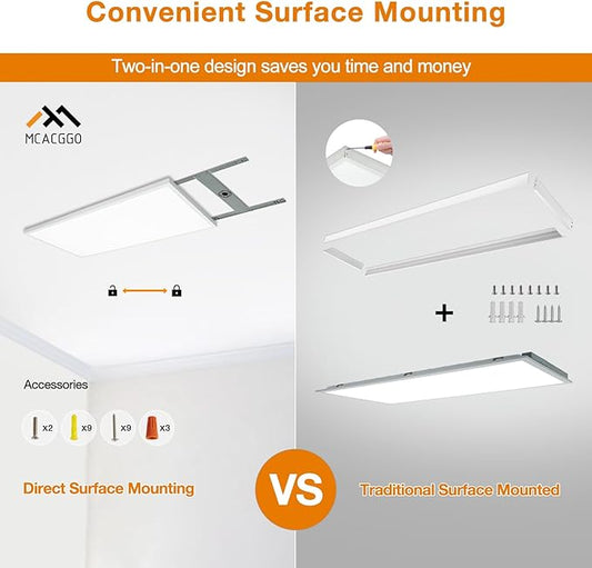 Mcacggo 2x4 FT LED Flat Panel Light Surface Mount 5000K-4000K-3000K Switchable & 0-10V Dimmable, 30W-40W-50W Selectable Flush Mount Ceiling Light 24x48 inch, ETL Listed, 100-277V, White, 2 Pack
