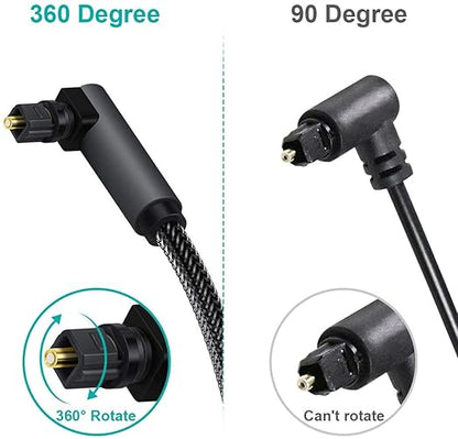 EMK 90 Degree Toslink Optical Cable 360 Degree Free-Rotating Plug Fiber Optic Cable S/PDIF Toslink Male to Male for Home Theater, Sound Bar, TV, PS4, Xbox,Grey (30ft/10m)