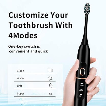 kingheroes Electric Toothbrush Set, Comes with 8 Brush Heads & Travel Case,4 Modes with 2 Minutes Built in Smart Timer, One Charge for 60 Days, 42000 VPM Motor (Black)
