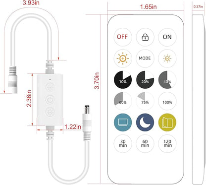 Pandery Remote Dimmer LED Controller Kit, App Control 2.4G RF Wireless Remote Control,DC 5-24V for 3528/2835/5050/COB LED Strip Lights,with Timing Function,Music Mode,(Single Color)