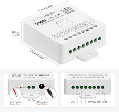 BTF-LIGHTING SP630E Bluetooth Controllers 4 Zones 2.4GHz Dimming RF RB1 Remote Kit Support FCOB COB SMD PWM or SPI Single Color LED Strip WS2811 IC etc DC5V DC12V DC24V