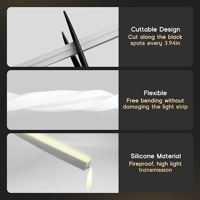 VOEWT LED Strip Lights Daylight White 6000K,32.8ft 110-120V Neon Rope Lights,Flexible Silicone Outdoor Waterproof Neon Strip Lights for Bedroom,Mirror,Kitchen Cabinet, Living Room,Halloween Decor