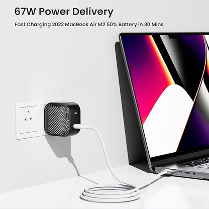 INVZI GaNHub USB C Charger 67W, GaN III PPS Mini Fast Foldable Power Adapter with USB-C Cable for MacBook Pro/Air, Galaxy S24, Dell XPS, HP, iPhone 16/15 Pro, iPad Pro, Steam Deck, Laptops